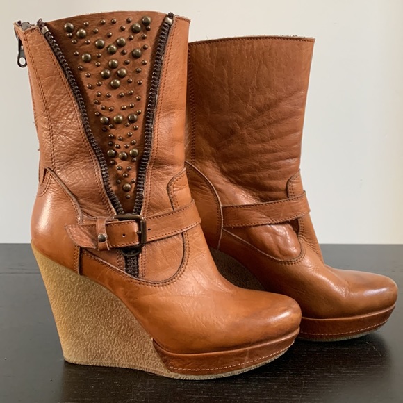 Genuine leather wedge platform high heel boot - Picture 3 of 13